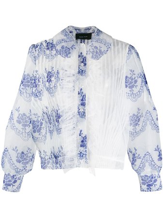 Shop Simone Rocha asymmetric sheer blouse with Express Delivery - FARFETCH