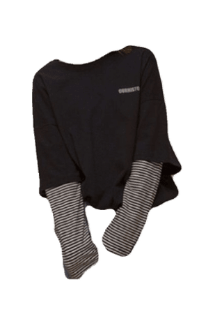 png aesthetic black shirt with stripped long sleve
