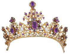 (9) A pearl and amethyst tiara