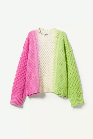 Baggy Cabel Rainblow Knit - Pink white green - Weekday WW