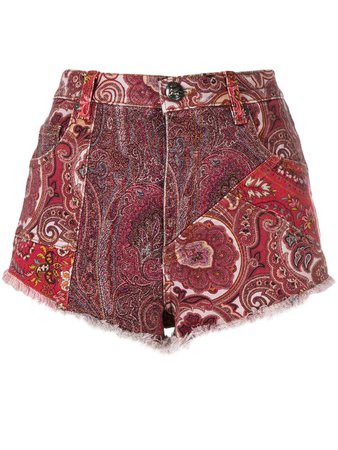 ETRO paisley patchwork print denim shorts - FARFETCH