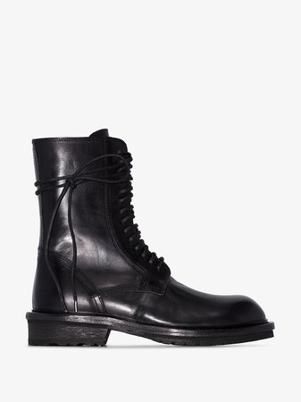 Ann Demeulemeester Black Leather Combat Boots | Browns