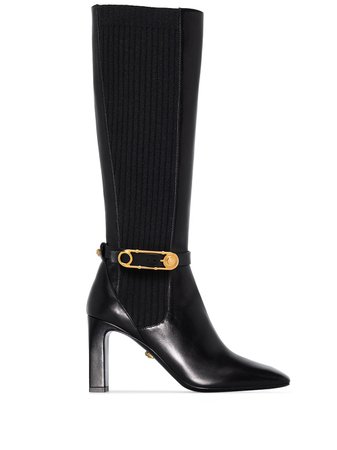 Versace 90mm knee-high Safety Pin Boots - Farfetch