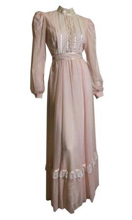 Rose Petal Pink Victorian Revival Lace Trimmed Maxi Dress circa 1980s – Dorothea's Closet Vintage