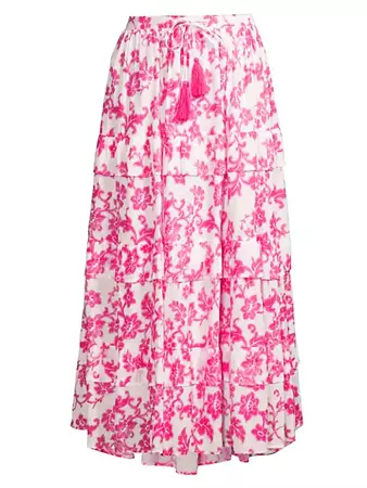 Shop Ro's Garden Ethel Drawstring Tiered Midi-Skirt | Saks Fifth Avenue