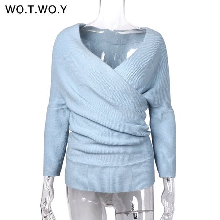 WOTWOY Sexy V Neck Cross Knitted Sweater Women Pullover Hollow Out 2018 Winter Cashmere Women Sweater Backless Streetwear Jumper-in Pullovers from Women's Clothing on Aliexpress.com | Alibaba Group