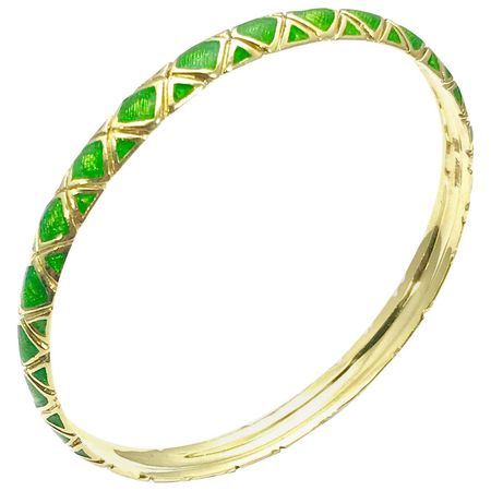 Tiffany and Co. 18 Karat Gold and Green Enamel Bangle Bracelet