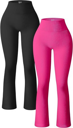 .com .com: OQQ Women's 2 Piece Yoga Pants Ribbed Seamless  Workout High Waist Bell Bottoms Flare Leggings : Clothing, Shoes & Jewelry