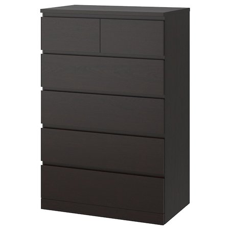 MALM 6-drawer chest - black-brown - IKEA