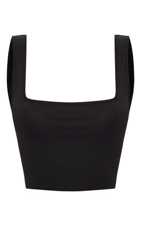 Basic Black Jersey Square Neck Crop Vest | PrettyLittleThing USA