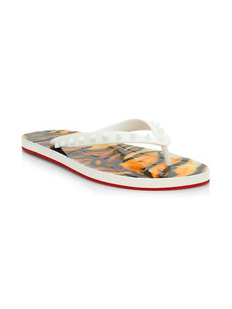 Christian Louboutin Loubi Flip Donna Leopard-Print Flat Sandals | SaksFifthAvenue