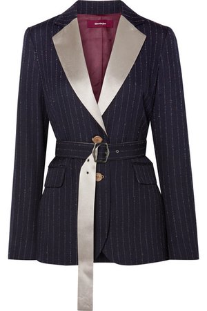 Sies Marjan | Terry belted satin-trimmed pinstriped wool-blend twill blazer | NET-A-PORTER.COM
