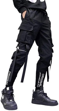 Amazon.com: HONIEE Men's Hiphop Punk Jogger Sport Harem Pants Cargo Pants (Black/B-Alphabet, Waistline:29-31): Clothing