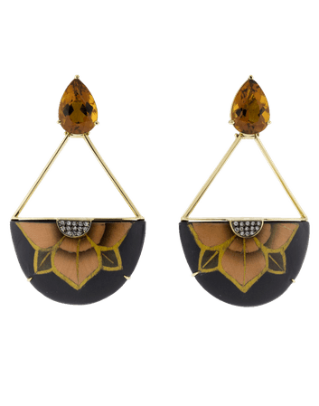 Marquetry Half Flower Citrine Earrings | Marissa Collections