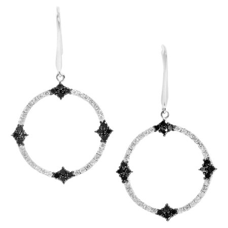 LB Exclusive 14K White Gold Black and White Diamond Pave Dangle Earrings For Sale at 1stDibs