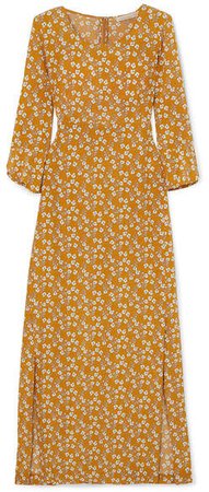 Loreva Floral-print Silk Crepe De Chine Midi Dress - Yellow