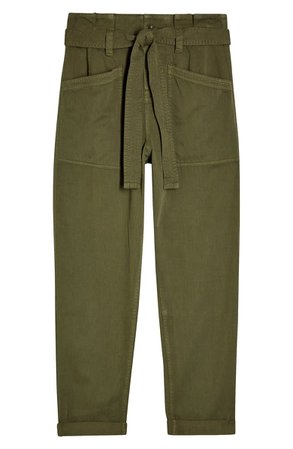 Topshop Billy Belted Utility Trousers (Petite) green