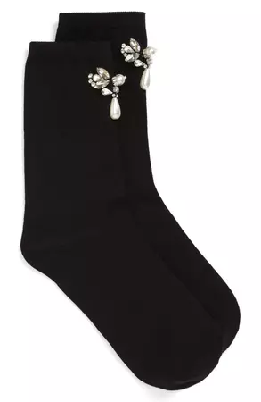 Simone Rocha Crystal & Imitation Pearl Embellished Crew Socks | Nordstrom