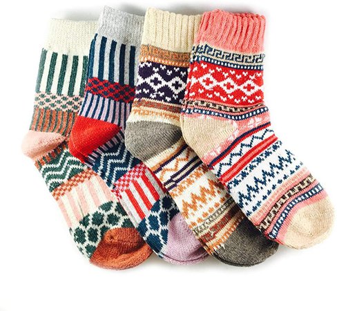 JOYCA & Co. 3-5 Pairs Womens Multicolor Fashion Warm Wool Cotton Thick Winter Crew Socks (4 Pairs Mix 1) at Amazon Women’s Clothing store