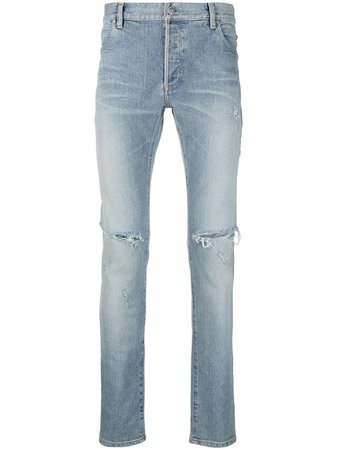 Balmain ripped slim-fit jeans blue VH1MF000006D - Farfetch