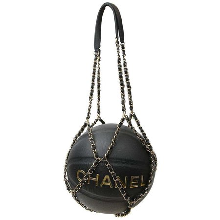 CHANEL Black BasketBall with its Chain in Leather and Metal For Sale at 1stDibs | chanel basketball bag, chanel basketball purse