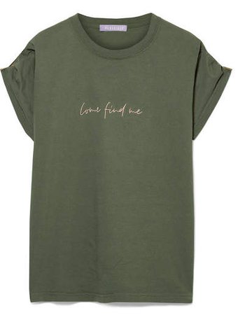 Paradised - Embroidered Cotton-jersey T-shirt - Army green