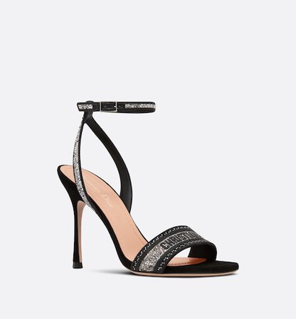Dway Heeled Sandal Cotton Embroidered with Black Thread and Silver-Tone Strass | DIOR