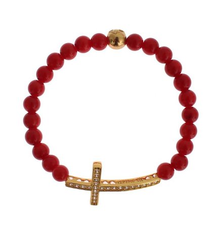 Red Coral Gold CZ Cross 925 Silver Bracelet – Londonile