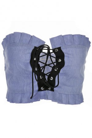 Sexy Lace Up Front Sleeveless Crop Denim Bandeau - Beautifulhalo.com