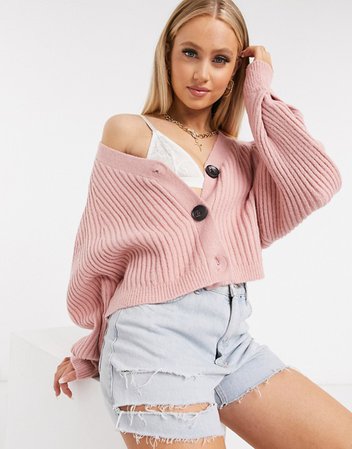 Missguided chunky button up cardigan in pink | ASOS