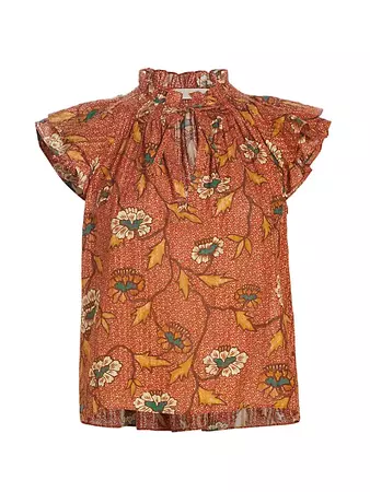 Shop Ulla Johnson Annie Floral Flutter-Sleeve Top | Saks Fifth Avenue
