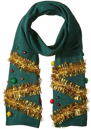 Collection XIIX Women's Knit Christmas Tree Scarf with Tinsel, green, One Size at Amazon Women’s Clothing store