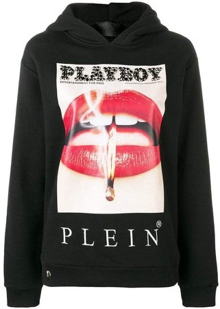 X Playboy crystal logo printed hoodie