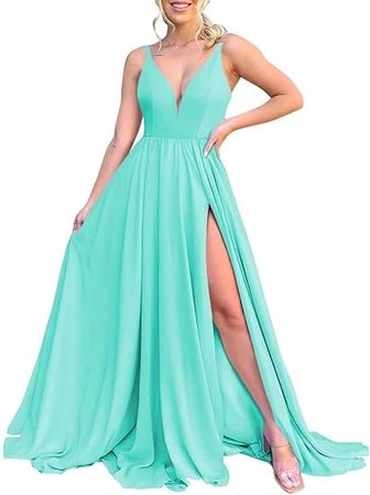 Amazon.com: OYISHA Women Bridesmaid Dress Long 2023 Chiffon A Line Formal Dresses Slit Wedding Party Gowns with Pockets OSA001 : Clothing, Shoes & Jewelry