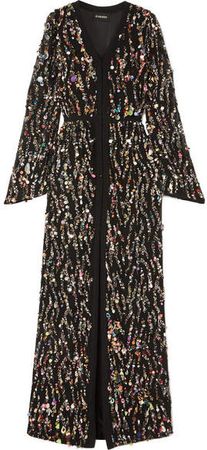 Sequined Crepe Gown - Black