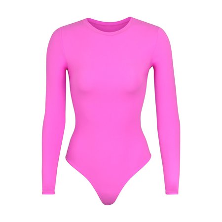 FITS EVERYBODY LONG SLEEVE CREW NECK BODYSUIT SKIMS neon orchid