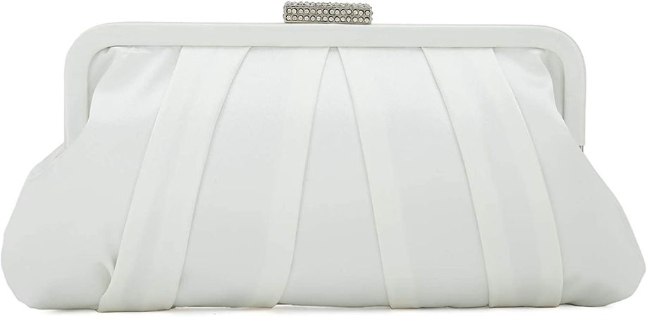 Charming Tailor Classic Pleated Satin Clutch Bag Diamante Embellished Formal Handbag for Wedding/Prom/Black-Tie Events (Ivory): Handbags: Amazon.com