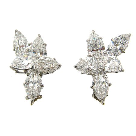 Harry Winston Diamond Platinum Cluster Earrings For Sale at 1stDibs