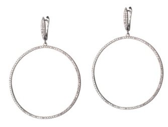 white gold Diamond Dangle Circle Hoop Earrings