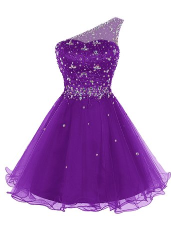 Bbonlinedress Women's Short Tulle Homecoming Dress One-Shoulder Beaded Cocktail Prom Party Dress Purple 10