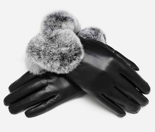 black and grey fur gloves shein