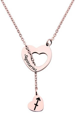 Amazon.com: ENSIANTH Rose Gold Zodiac Signs Heart Necklace Stainless Steel Lariat Y Necklace Best Birthday Gift (Gemini): Clothing
