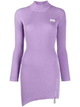 Gcds ribbed knit asymmetric hem dress purple CC94W020301 - Farfetch