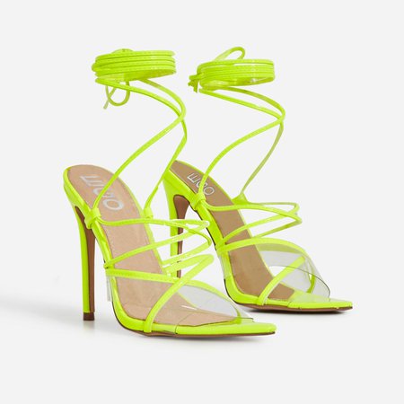 Ava Perspex Lace Up Heel In Lime Green Patent | EGO