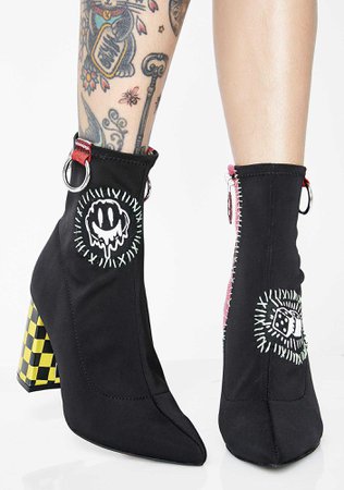 Current Mood Be Trippy Patched Booties | Dolls Kill