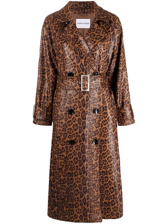 STAND STUDIO shiny leopard print Shelby trench coat - FARFETCH