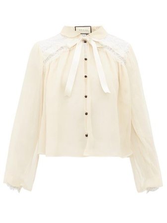 GUCCI  Chantilly-lace and silk-chiffon blouse