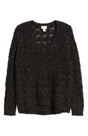 Caslon® Brushed V-Neck Sweater black