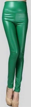 green faux leather leggings