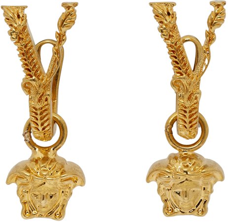 Versace, Gold V Leaves Medusa Earrings